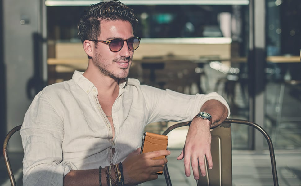 ✨AirTag Wallet - with a flip-up aluminum case, money clip, thin leather slot, credit card holder, RFID protection, minimalist bifold wallet.